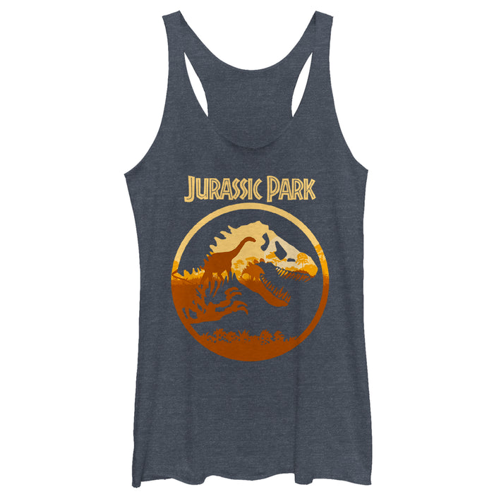 fifth sun Women's Jurassic Park T. Rex Sunset Silhouette Racerback Tank Top