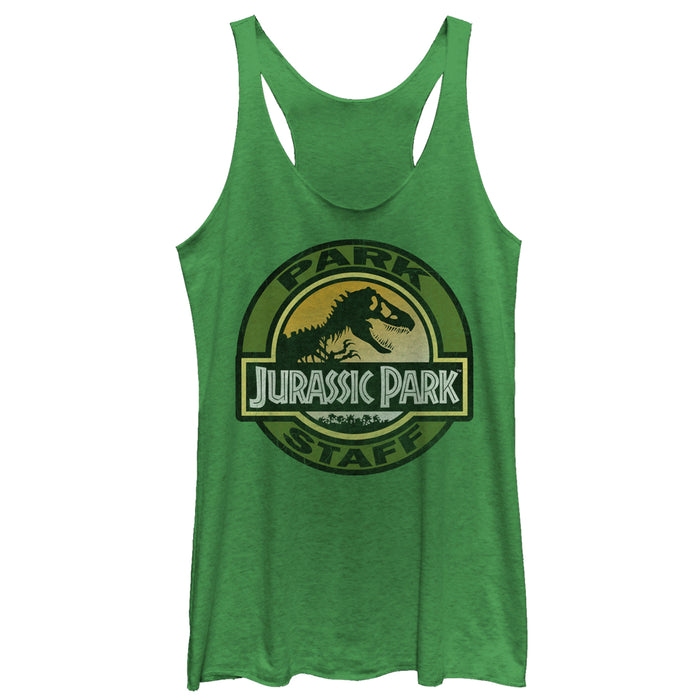 fifth sun Women's Jurassic Park The Park Staff Badge With T-Rex Racerback Tank Top