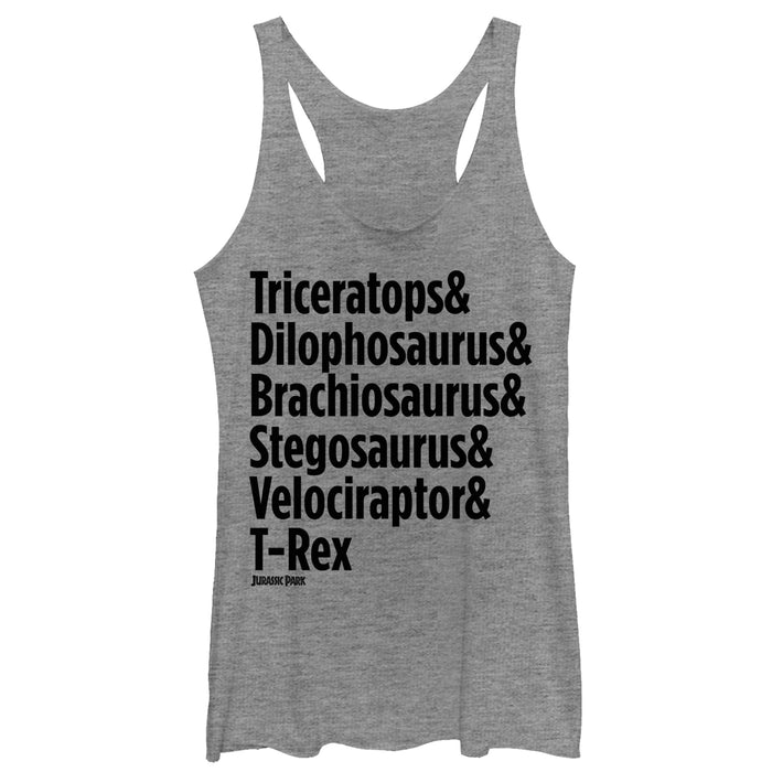 fifth sun Women's Jurassic Park Triceratops and Dilophosaurus Racerback Tank Top