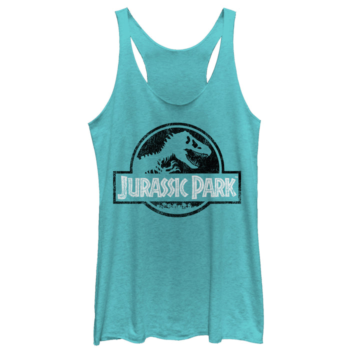 fifth sun Women's Jurassic Park Vintage Black and White Logo Racerback Tank Top
