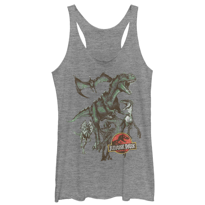 fifth sun Women's Jurassic Park Vintage Dinosaur Stampede Racerback Tank Top