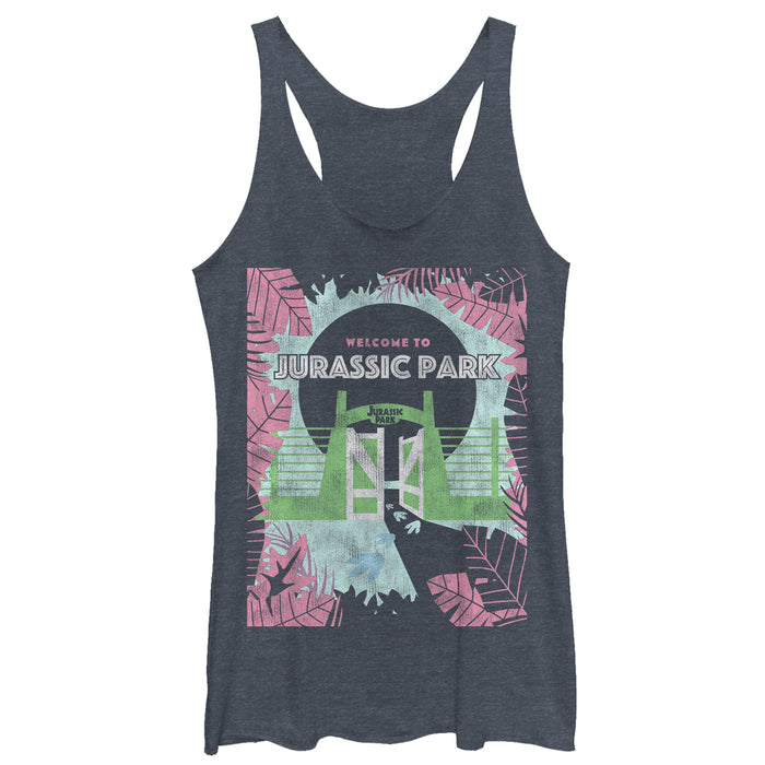 fifth sun Women's Jurassic Park Welcome Gates Cartoon Racerback Tank Top
