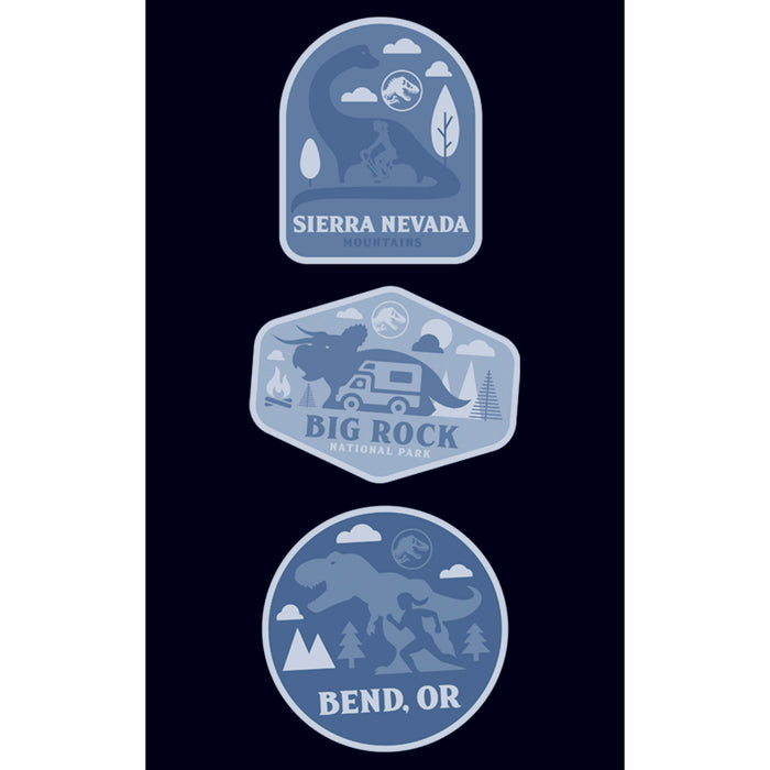 Fifth Sun Women's Jurassic World: Dominion Destination Travel Dinosaur Badges T-Shirt