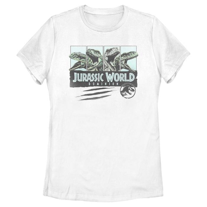 fifth sun Women's Jurassic World: Dominion Velociraptor Vintage Panel Scratch T-Shirt