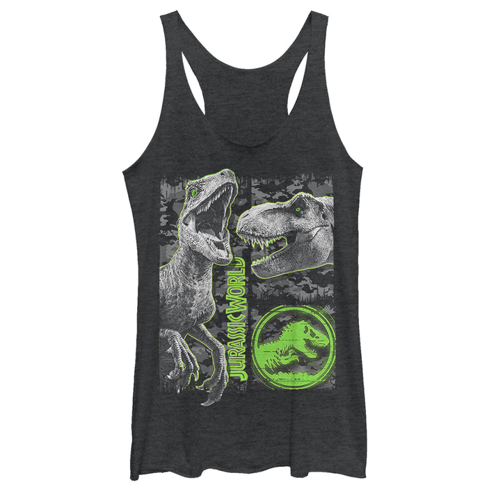 fifth sun Women's Jurassic World: Fallen Kingdom Camo Print Dinosaurs Racerback Tank Top