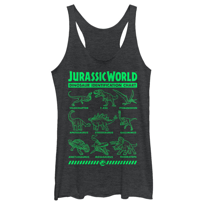 fifth sun Women's Jurassic World: Fallen Kingdom Dinosaur Identification Card Racerback Tank Top