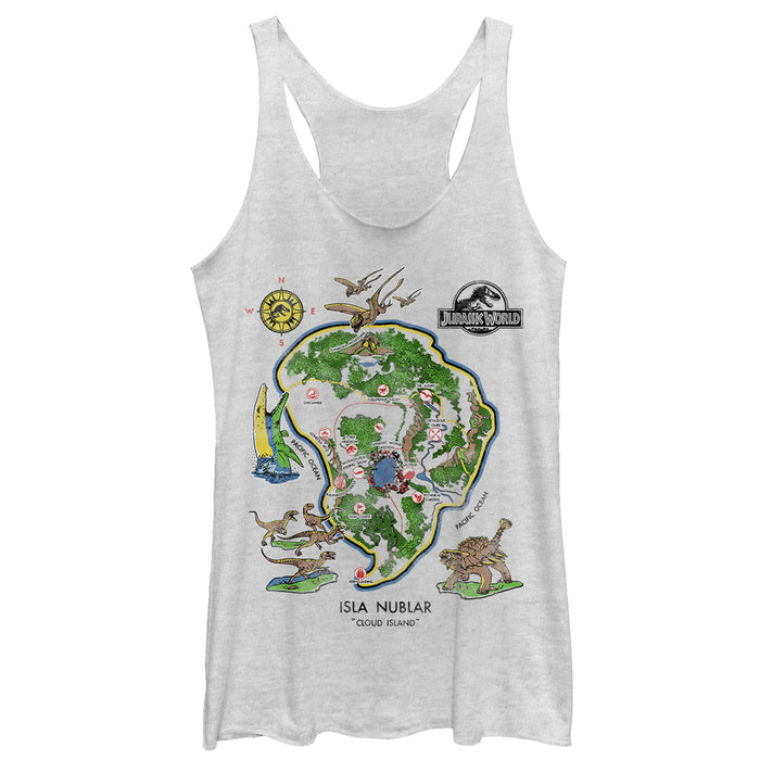 fifth sun Women's Jurassic World Isla Nublar Detail Map Racerback Tank Top