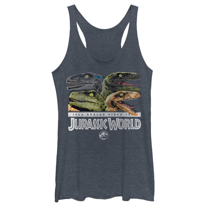 fifth sun Women's Jurassic World Isla Nublar Raptor Party Racerback Tank Top
