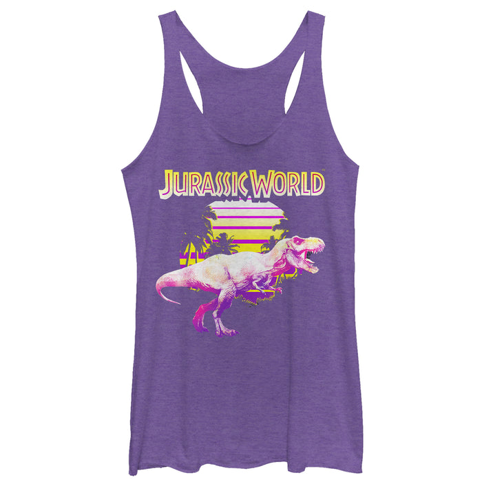 fifth sun Women's Jurassic World Retro T. Rex Sunset Racerback Tank Top