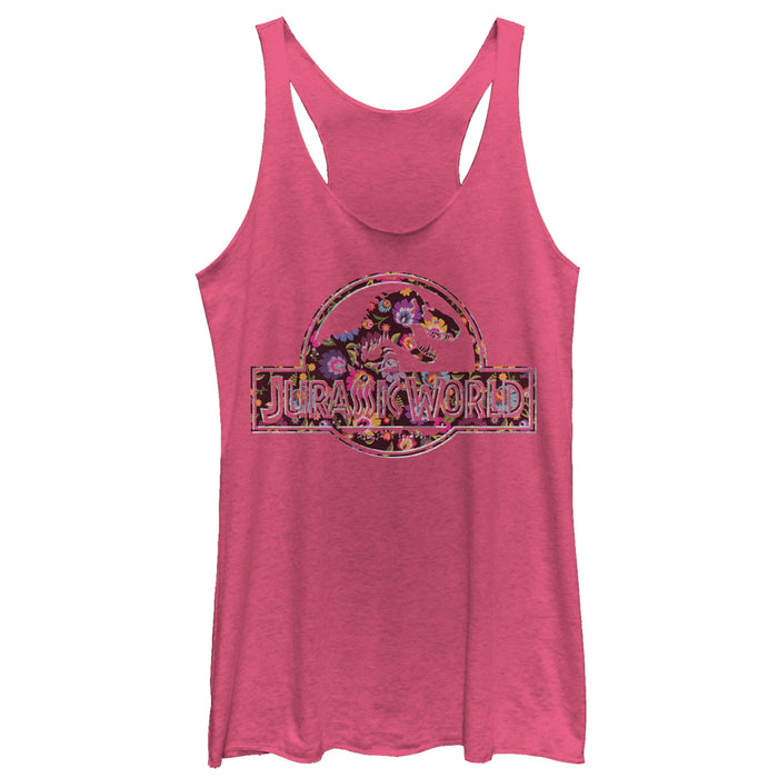 fifth sun Women's Jurassic World Vintage Hippie Flower Logo Racerback Tank Top
