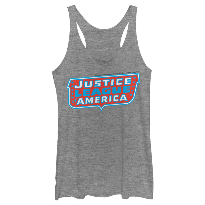 fifth sun Women's Justice League Patriotic Frame Logo Racerback Tank Top