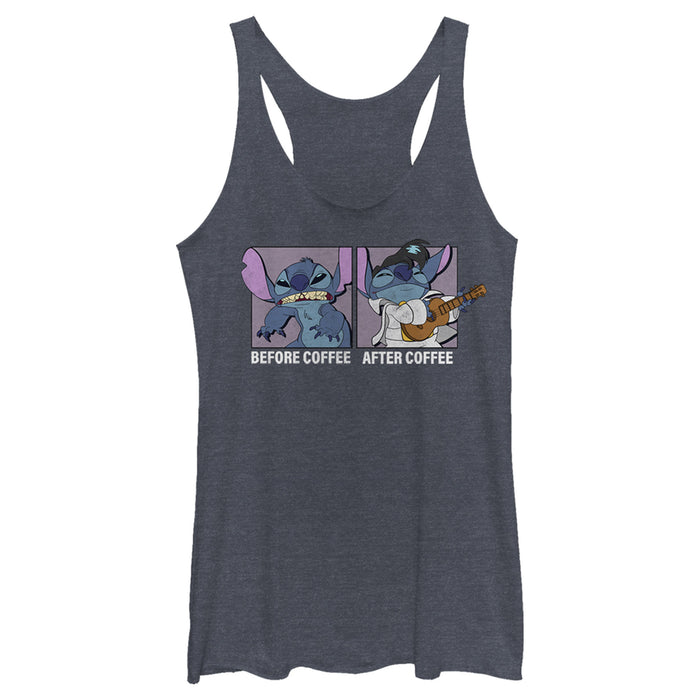 fifth sun Women's Lilo & Stitch Before Coffee After Coffee Meme Racerback Tank Top