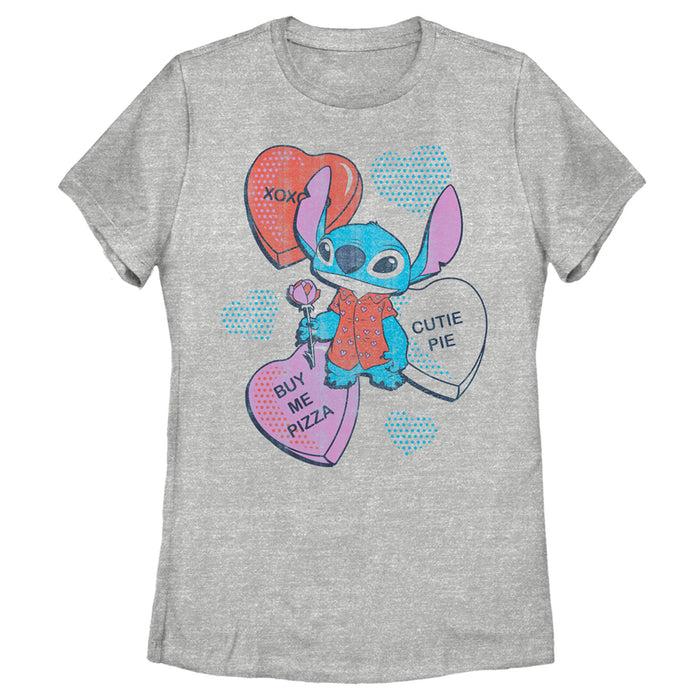 fifth sun Women's Lilo & Stitch Hearts and Pizza T-Shirt