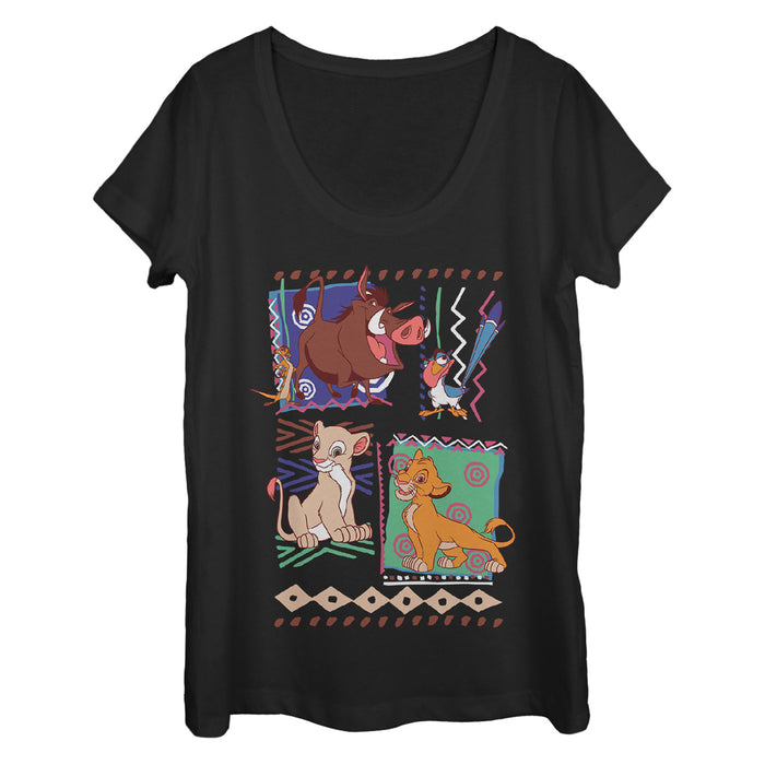 fifth sun Women's Lion King Retro 90's Savannah Friends Scoop Neck