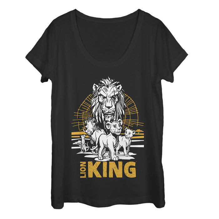 fifth sun Women's Lion King Savannah Sunset Crew Scoop Neck