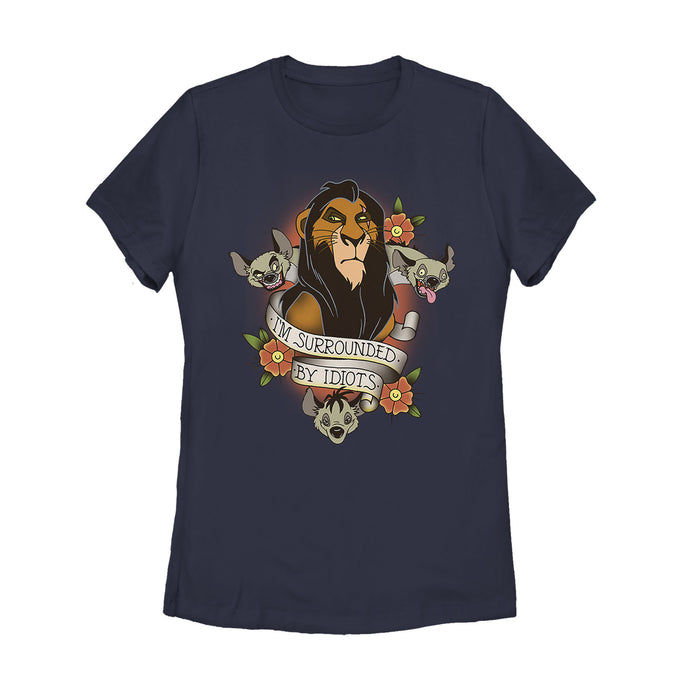 fifth sun Women's Lion King Scar Surrounded By Idiots Tattoo T-Shirt