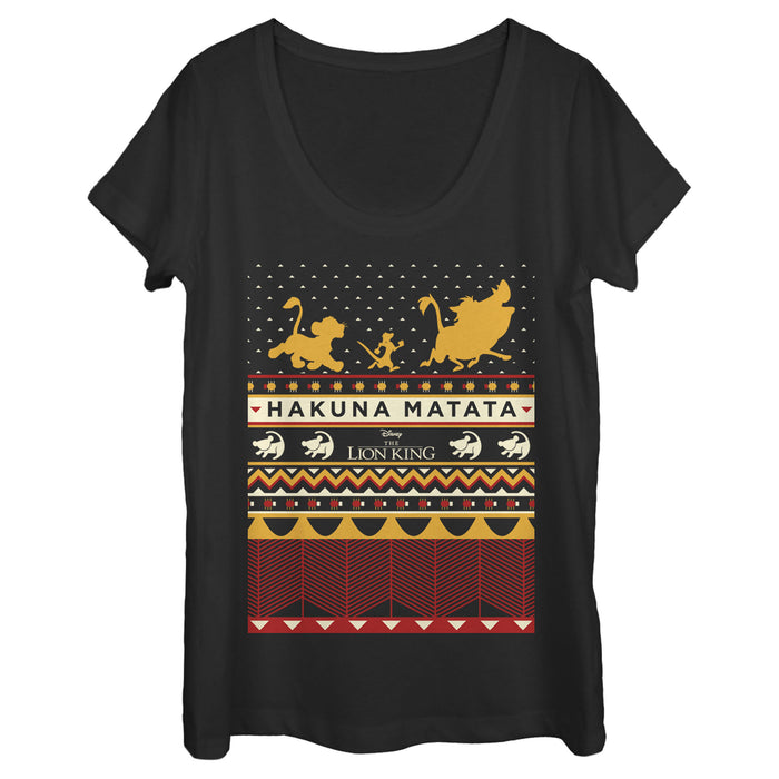 fifth sun Women's Lion King Ugly Christmas Hakuna Matata Scoop Neck