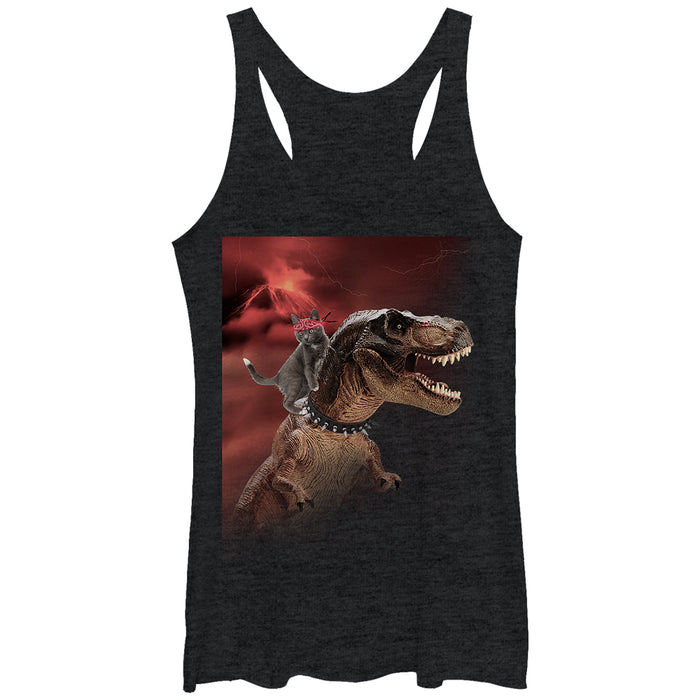 fifth sun Women's Lost Gods Cat T. Rex Volcano Racerback Tank Top