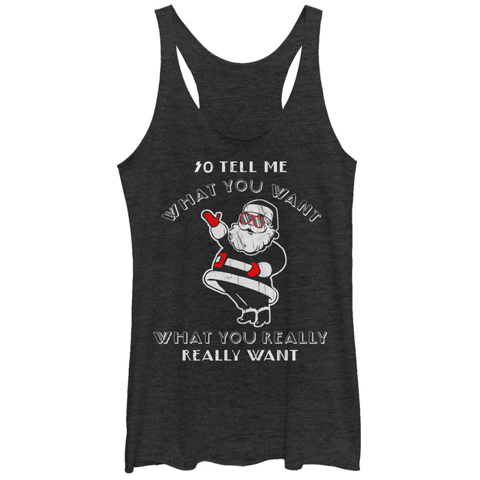 fifth sun Women's Lost Gods Christmas Santa Tell Me What You Want Racerback Tank Top