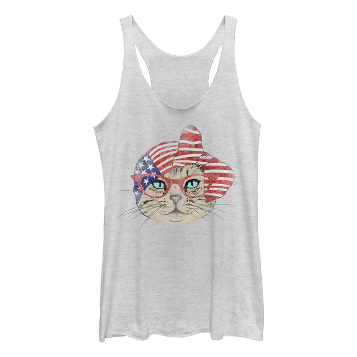 fifth sun Women's Lost Gods Fourth of July American Bandana Cat Racerback Tank Top