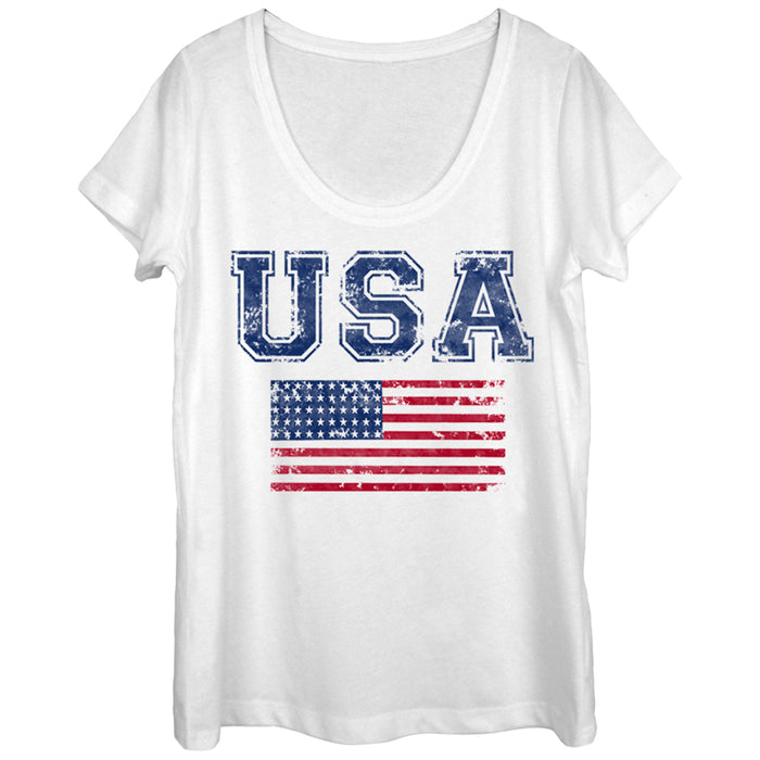fifth sun Women's Lost Gods Fourth of July Flag USA Scoop Neck