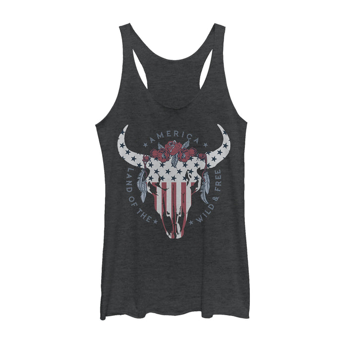 fifth sun Women's Lost Gods Fourth of July Wild & Free Skull Racerback Tank Top