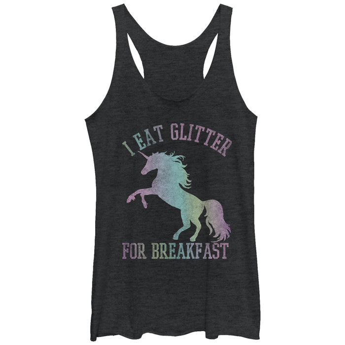 fifth sun Women's Lost Gods Glitter Breakfast Unicorn Racerback Tank Top