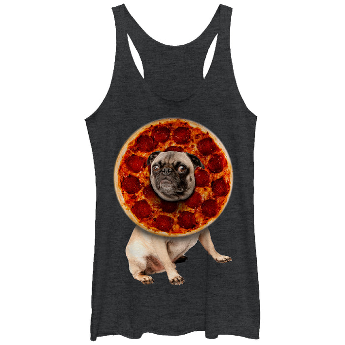 fifth sun Women's Lost Gods Pepperoni Pizza Pug Racerback Tank Top