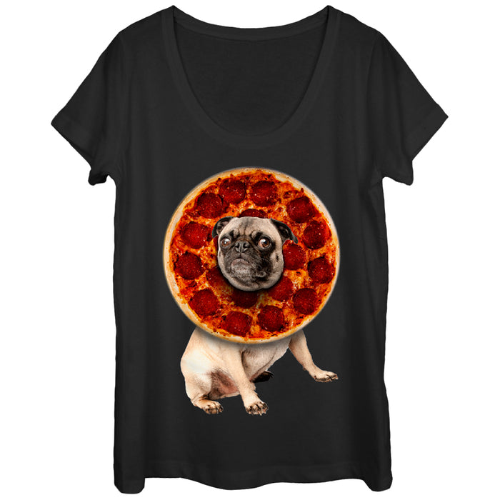 fifth sun Women's Lost Gods Pepperoni Pizza Pug Scoop Neck