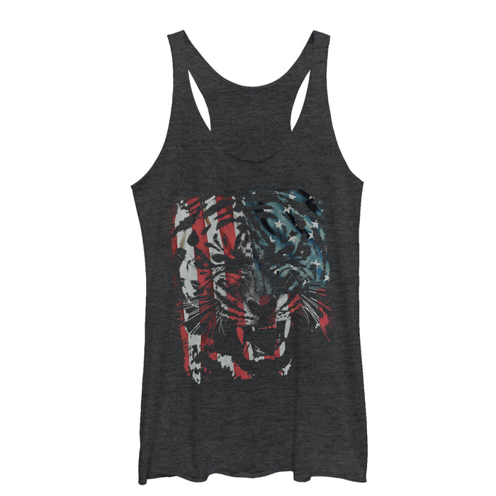 fifth sun Women's Lost Gods Tiger Growl American Flag Racerback Tank Top