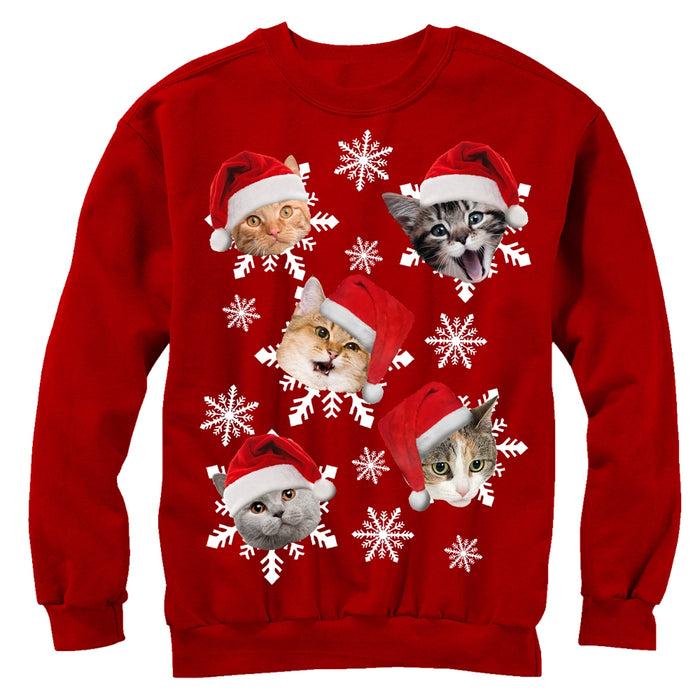 Fifth Sun Women's Lost Gods Ugly Christmas Cat Snowflakes Sweatshirt