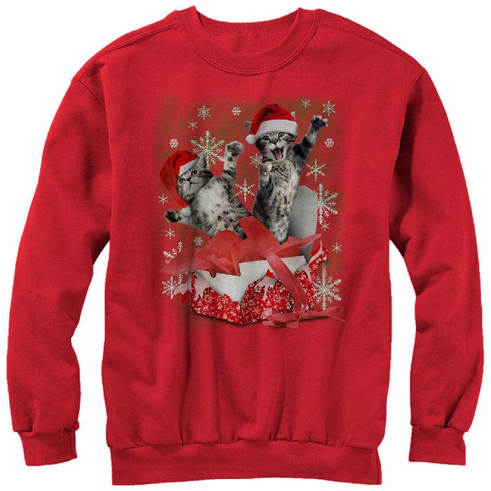 fifth sun Women's Lost Gods Ugly Christmas Gift Surprise Kitten Sweatshirt