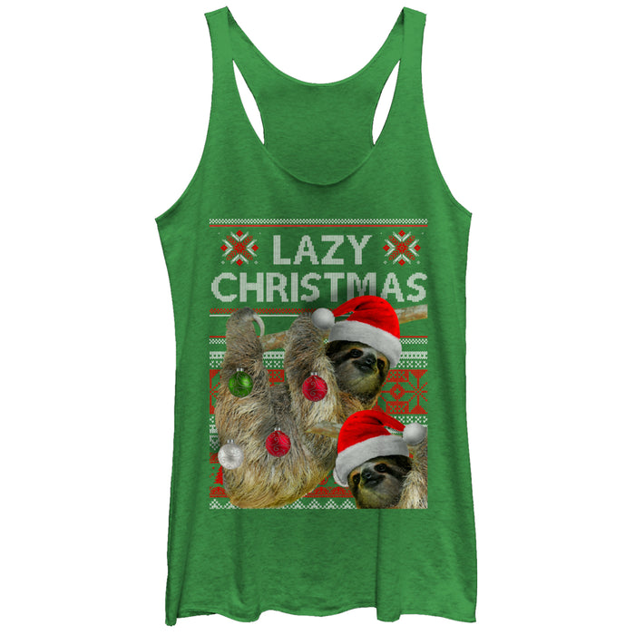 fifth sun Women's Lost Gods Ugly Christmas Lazy Sloth Racerback Tank Top