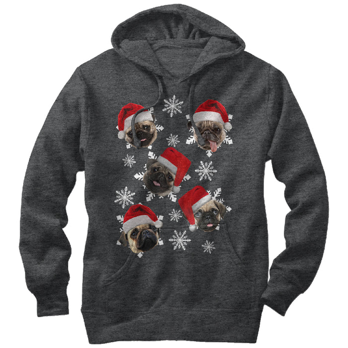 fifth sun Women's Lost Gods Ugly Christmas Pug Snowflakes Pull Over Hoodie