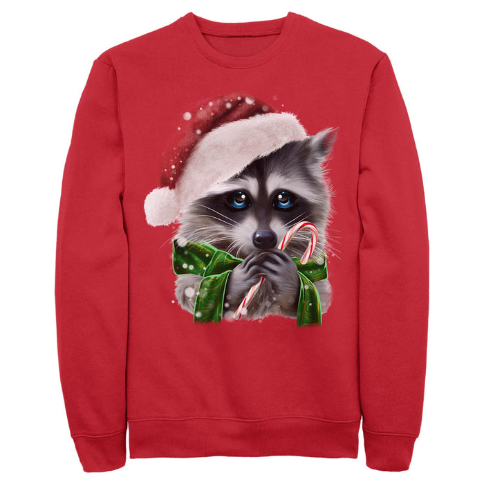 fifth sun Women's Lost Gods Ugly Christmas Raccoon Candy Cane Sweatshirt