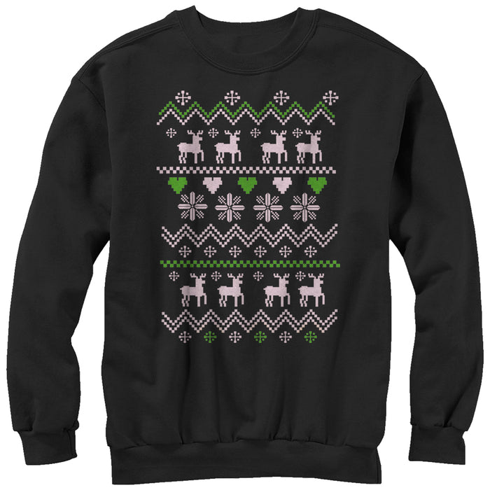 fifth sun Women's Lost Gods Ugly Christmas Reindeer & Hearts Sweatshirt