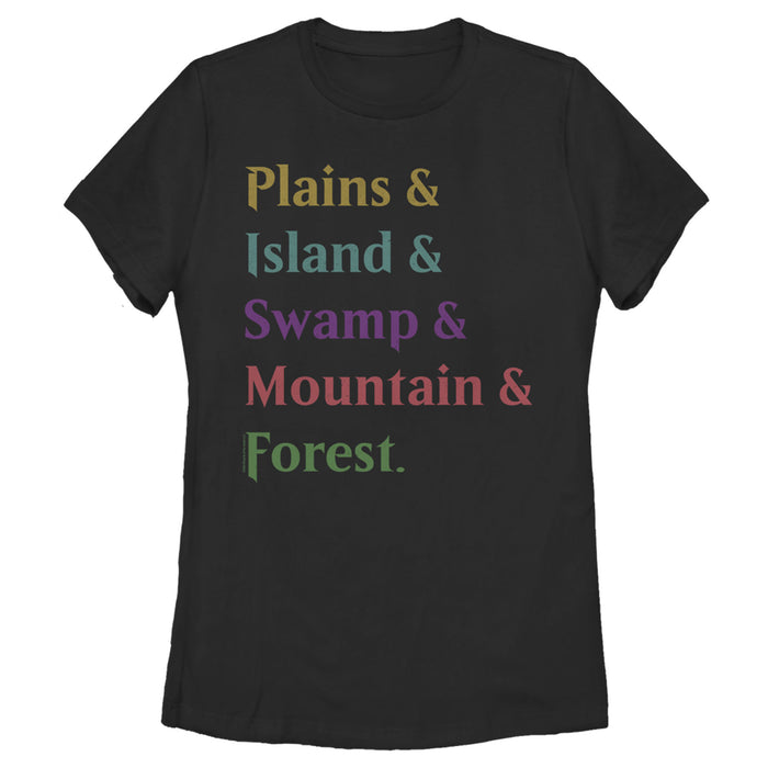 fifth sun Women's Magic: The Gathering Land Card Names T-Shirt