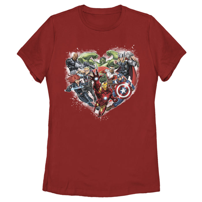 fifth sun Women's Marvel Avengers Assemble Heart Collage T-Shirt