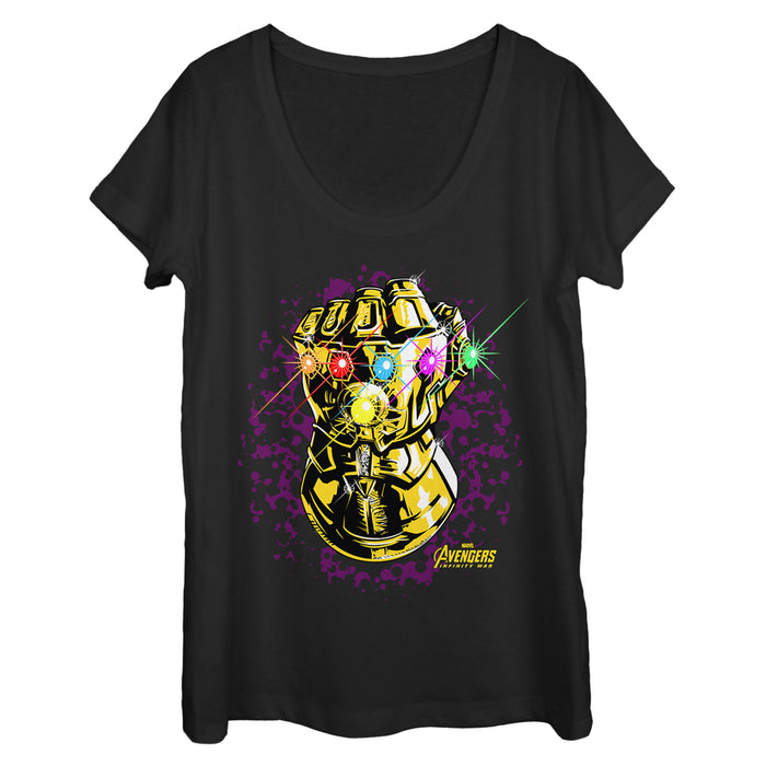 fifth sun Women's Marvel Avengers: Avengers: Infinity War Gauntlet Sparkle Scoop Neck