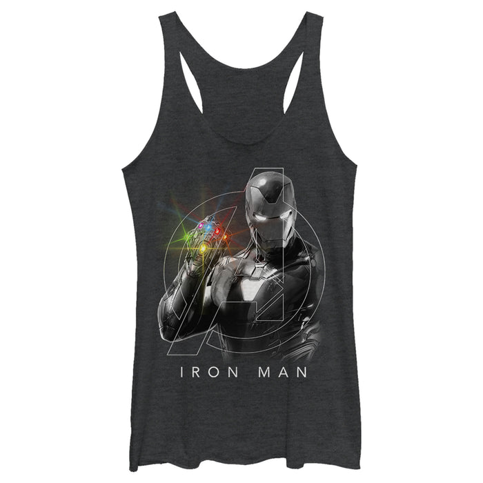 fifth sun Women's Marvel Avengers Endgame Glowing Stones Logo Overlay Portrait Racerback Tank Top