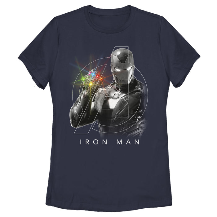 Fifth Sun Women's Marvel Avengers: Endgame Glowing Stones Logo Overlay Portrait T-Shirt