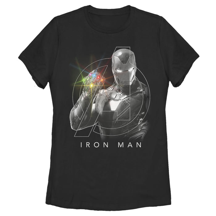 fifth sun Women's Marvel Avengers: Endgame Glowing Stones Logo Overlay Portrait T-Shirt