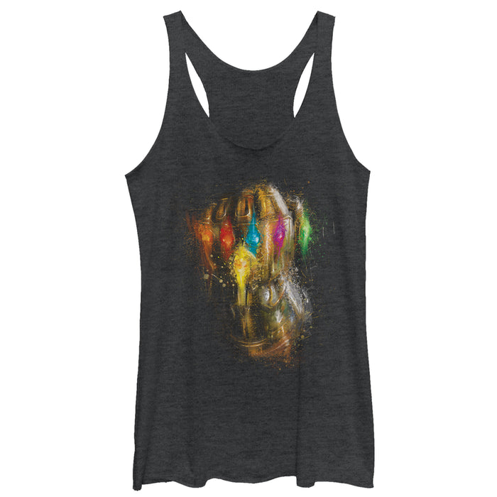 fifth sun Women's Marvel Avengers: Endgame Thanos Spray Paint Glove Racerback Tank Top