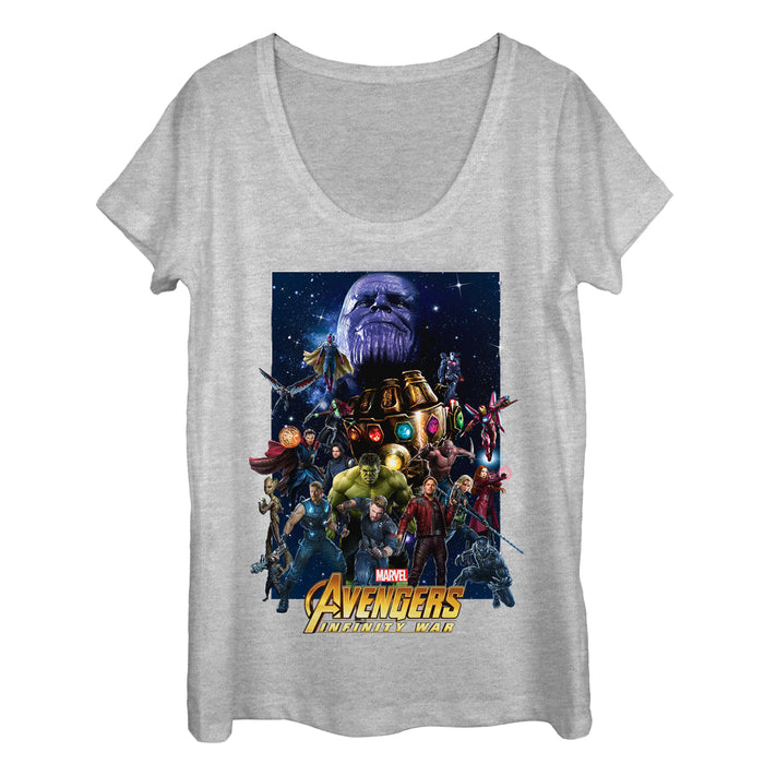 fifth sun Women's Marvel Avengers: Infinity War Character Collage Scoop Neck