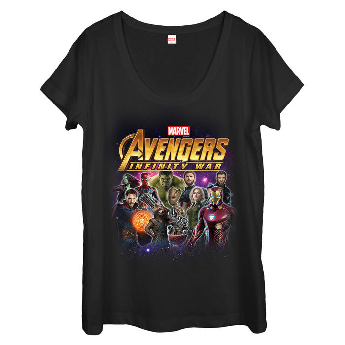 fifth sun Women's Marvel Avengers: Infinity War Character Shot Scoop Neck
