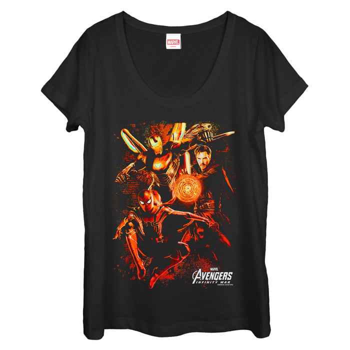 fifth sun Women's Marvel Avengers: Infinity War Group Glow Scoop Neck