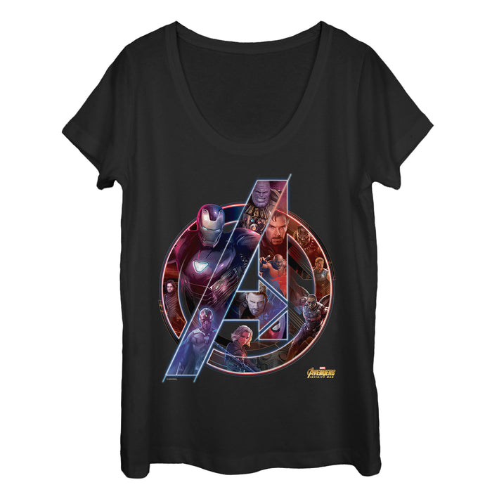 fifth sun Women's Marvel Avengers: Infinity War Logo Scoop Neck