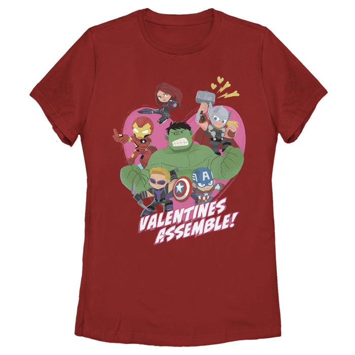 fifth sun Women's Marvel Avengers Kawaii Valentines Assemble T-Shirt