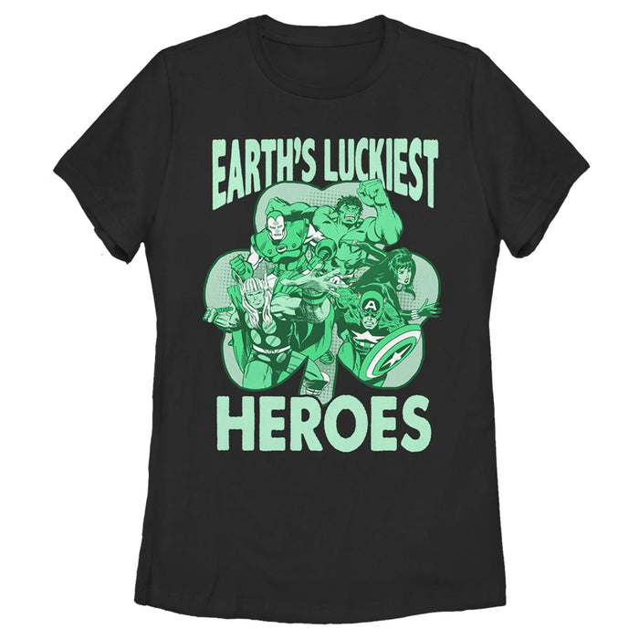 fifth sun Women's Marvel Avengers St. Patrick's Day Earths Luckiest Heroes T-Shirt