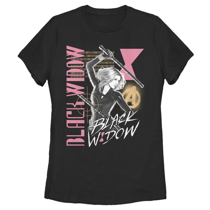 fifth sun Women's Marvel Black Widow Binary Code T-Shirt